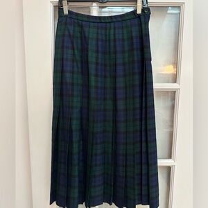 Vintage Pendleton 100% Wool Plaid Midi Skirt Black Watch Tartan Pleated Size 10